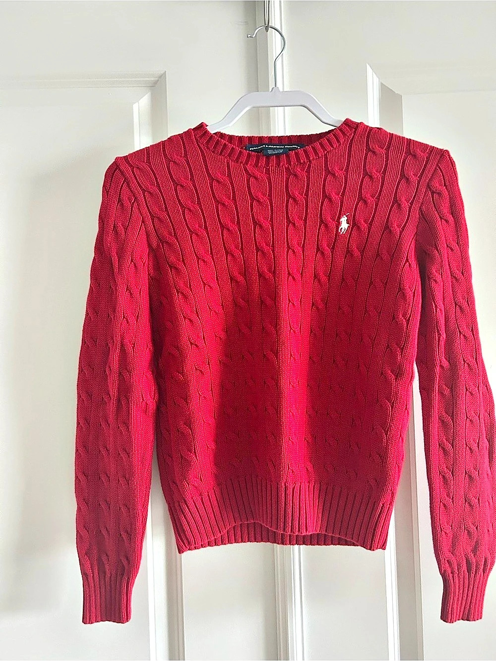 Ralph Lauren Sport Cable-Knit Cotton Crewneck Red Sweater